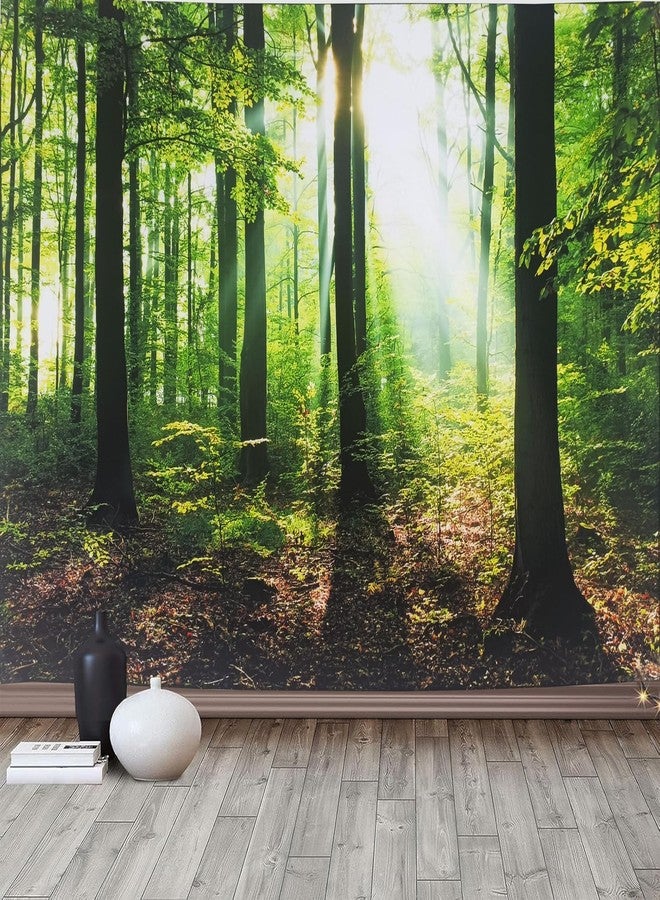 TUGCAY Sunlight Forest Tapestry Tyndall Effect Green Tree Nature Tapestry Sunlight Streaming Through Trees Landscape Scenery Tapestries for Home Dorm Office Decor 90.6 x 70.9 Inches - Image 1